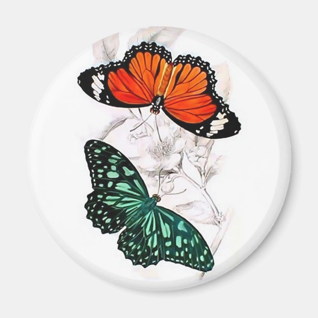 Imán Mariposas - Naranja y verde (Frente)