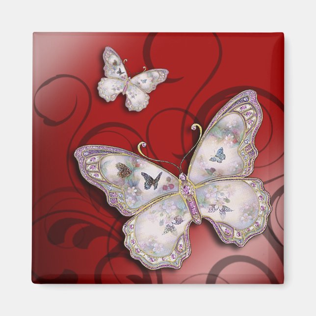 Imán "Mariposas Purpurinas" (rojo) por Cheryl Daniels (Frente)