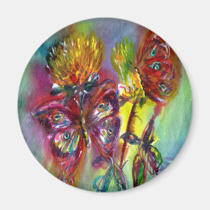 IMÁN MARIPOSAS ROJAS SOBRE LOS AMARILLOS AMARILLOS,AZUL