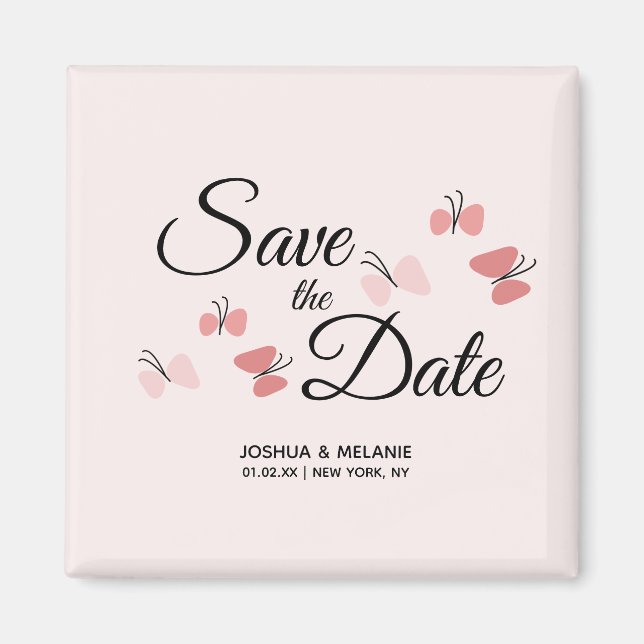 Imán Mariposas Románticas Rosa Save the Dates    (Frente)