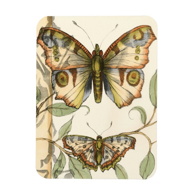 Imán Mariposas tándem sobre hojas verdes (Vertical)