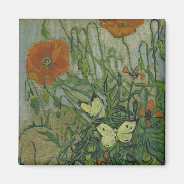 Imán Mariposas y amapolas por Vincent van Gogh (Frente)