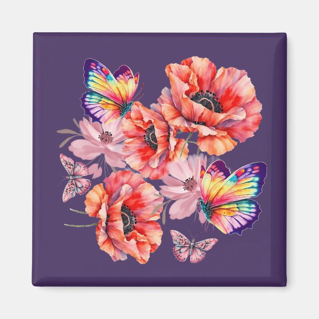 Imán Mariposas y flores de amapola (Frente)