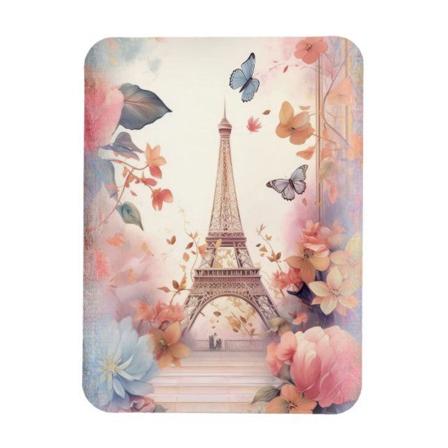 Imán Mariposas y Flores de la Torre Eiffel (Vertical)