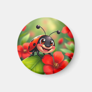 Imán Mariquita de dibujos animados sonriente sentada en