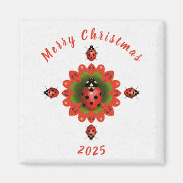 Imán Mariquita de Navidad Cuadrado Rojo Verde Blanco