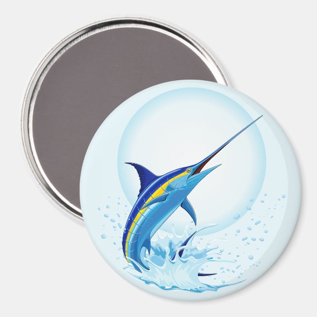 Imán Marlín Azul Saltando fuera del Océano (Anverso/Reverso)