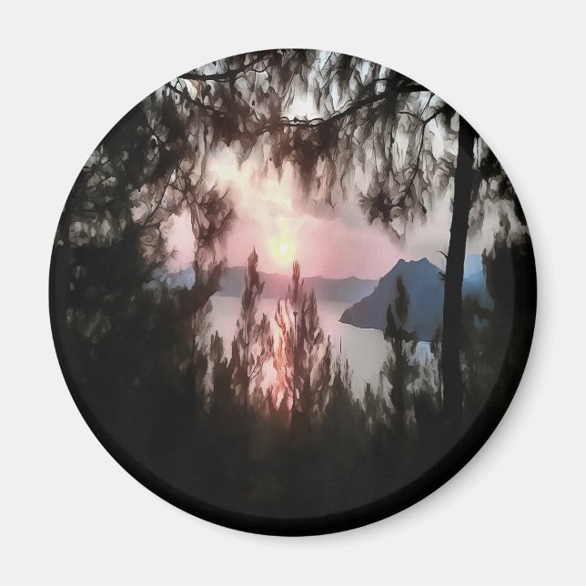 Imán Marmaris Sunset Framed By Palm Trees Landscape Art (Frente)