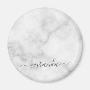Imán Mármol blanco con nombre personalizado de script 