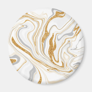 Imán Mármol blanco, dorado y gris como el arte fluido d