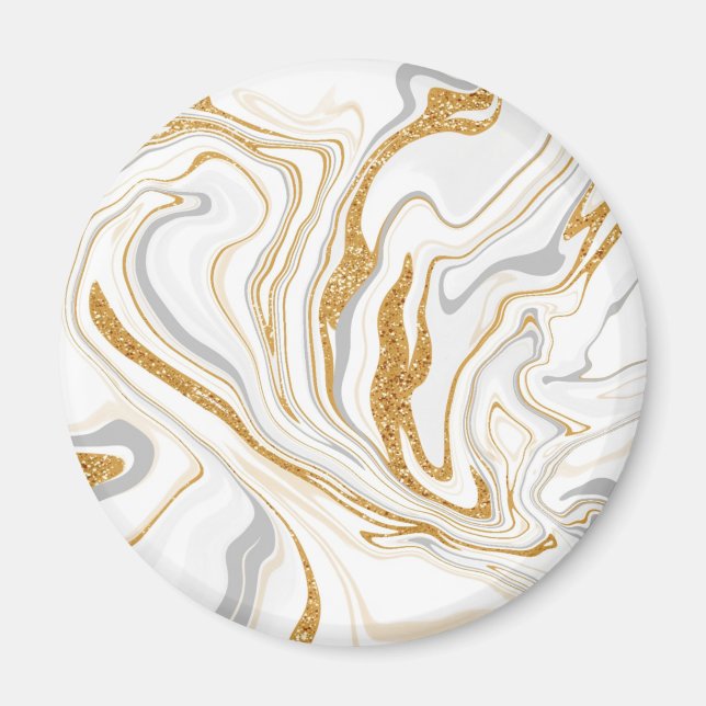 Imán Mármol blanco, dorado y gris como el arte fluido d (Frente)