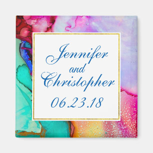 Imán Mármol verde rosa morado abstracto color de agua