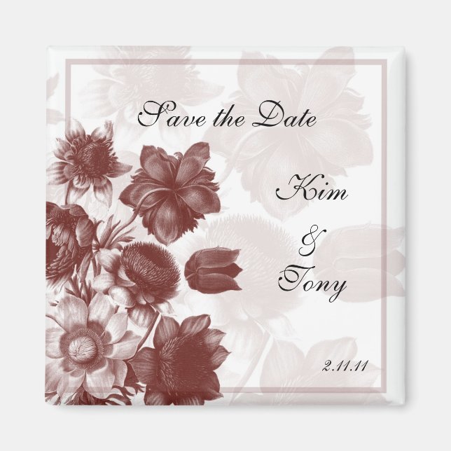 Imán Maroon Elegant Flower Wedding Favor Magnets (Frente)