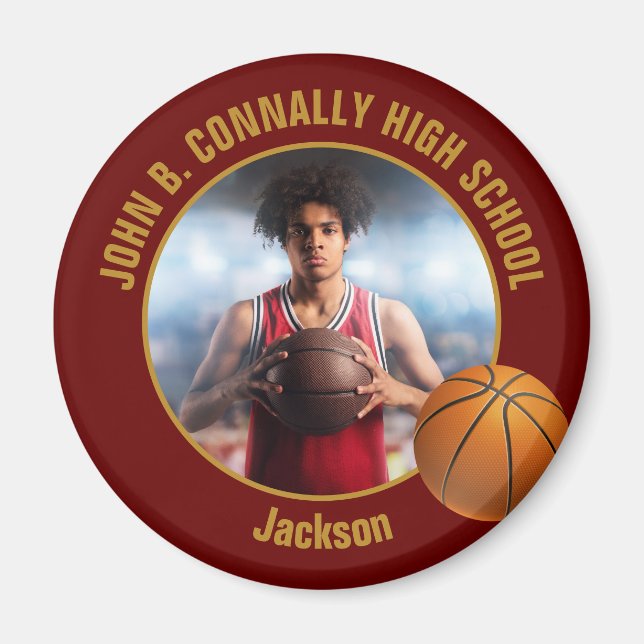Imán Maroon Gold Basketball Player Photo (Frente)