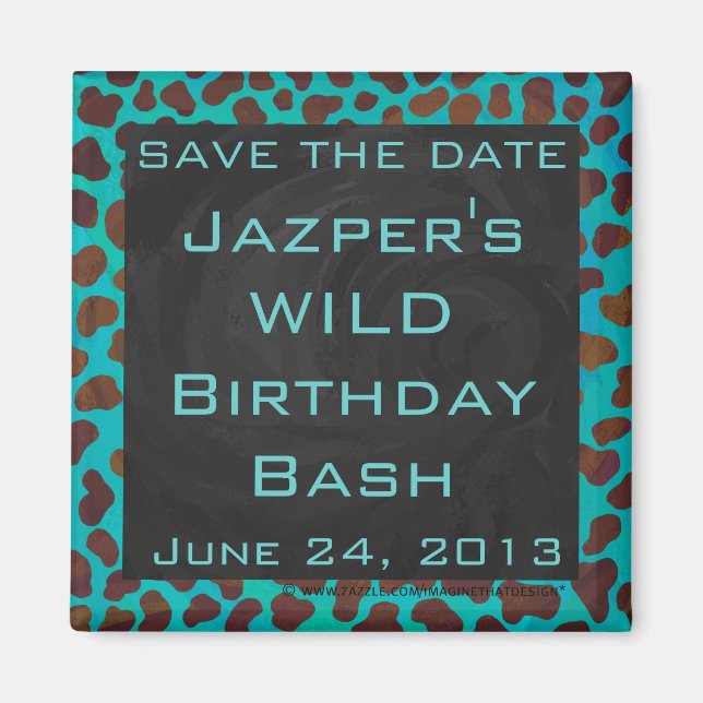 Imán Marrón dálmata y Verde azulado con monograma (Frente)