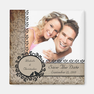 Imán Marrón Damask Love Birds Foto Save the Date Magnet