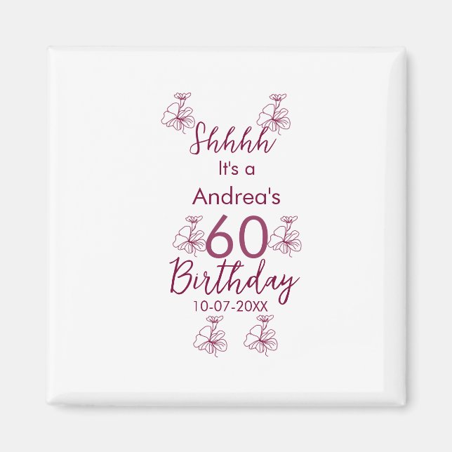 Imán Marron white mauve shhhh nombre floral de 60 años (Frente)