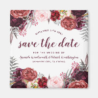 Marsala Peony Fall Wedding Save the Date Magnets