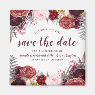 Imán Marsala Peony Fall Wedding Save the Date Magnets