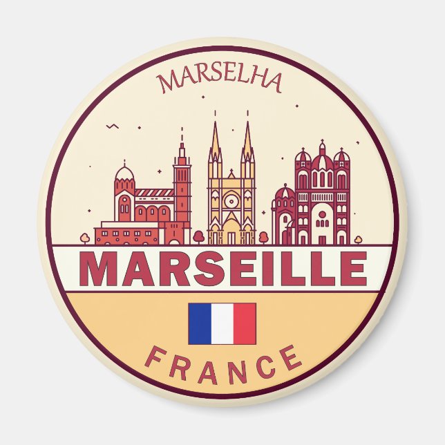Imán Marseille France City Skyline Emblem (Frente)