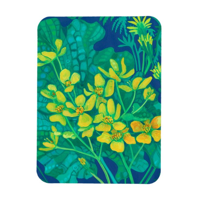 Imán Marsh Marigold Summer Wildflowers Pintura Floral (Vertical)