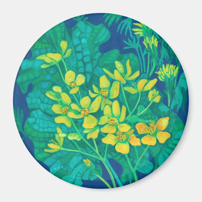 Imán Marsh Marigold Summer Wildflowers Pintura Floral (Frente)