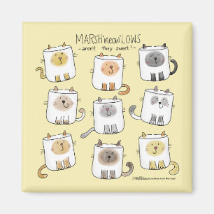 Imán MARSHmeowLOWS Whimsical Wordplay Gato Marshmallow