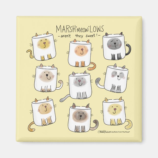 Imán MARSHmeowLOWS Whimsical Wordplay Gato Marshmallow (Frente)