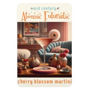 Imán Martini con flores de cerezo futurista atómico