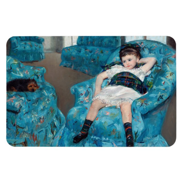 Imán Mary Cassatt - Niña pequeña en un sillón azul (Horizontal)