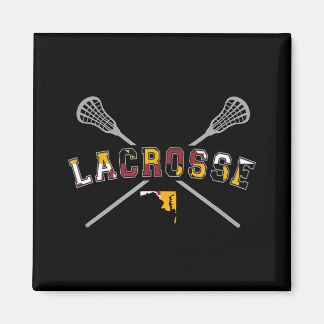 Imán Maryland Flag Lacrosse Boys  Mens College LAX Stic (Frente)