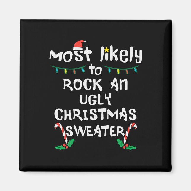 Imán Más probables Navidades feos de rock navidad famil (Frente)