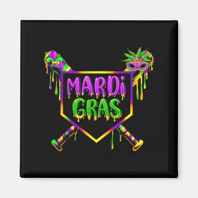 Imán Máscara de Carnaval de Mardi Gras de béisbol Helad (Frente)