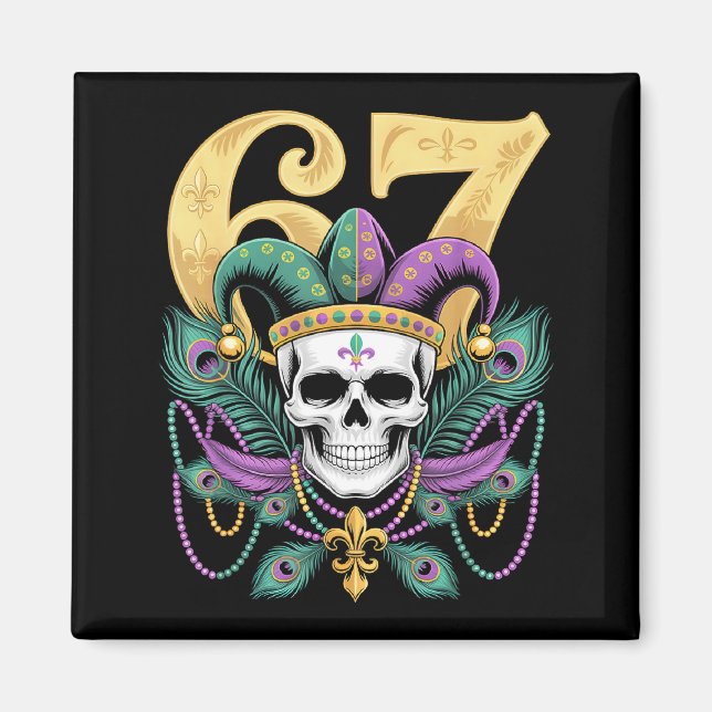 Imán Máscara de Carnaval Mardi Gras Jester Skull 67 Fie (Frente)