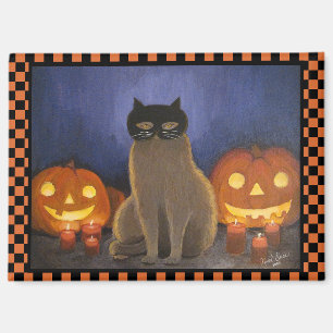 Imán Máscara de gato de Halloween y Jack-o'-lantern