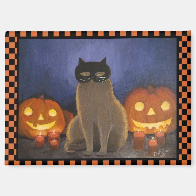 Imán Máscara de gato de Halloween y Jack-o'-lantern (Anverso)