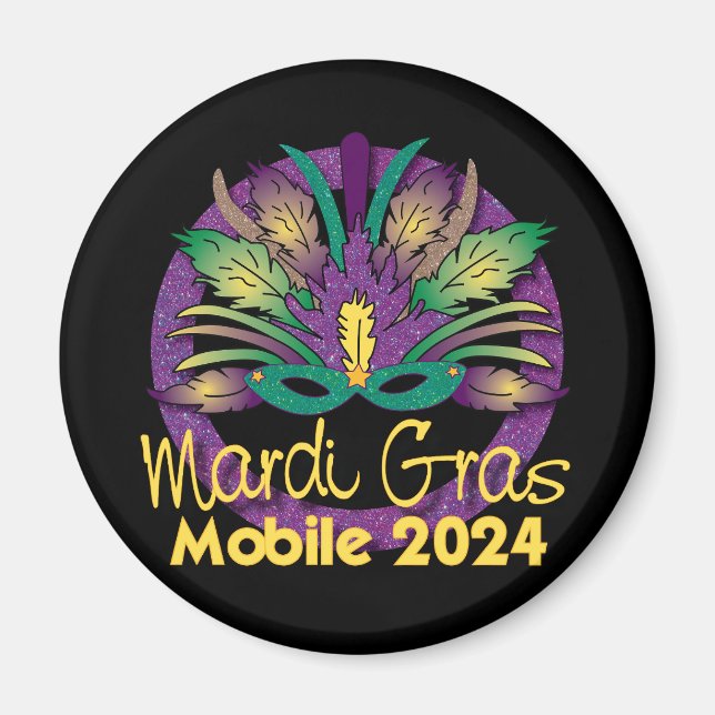 Imán Máscara de Mardi Gras Magnet - 2024 - Móvil, AL (Frente)