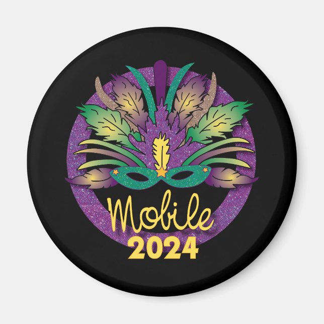 Imán Máscara de Mardi Gras Magnet - 2024 - Móvil, AL (Frente)