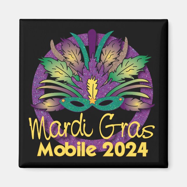 Imán Máscara de Mardi Gras Magnet - 2024 - Móvil, AL (Frente)