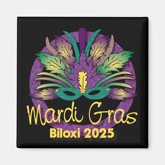 Imán Máscara de Mardi Gras Magnet - 2025 - Biloxi, MS (Frente)