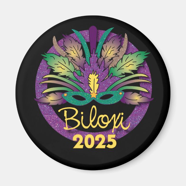 Imán Máscara de Mardi Gras Magnet - 2025 - Biloxi, MS (Frente)