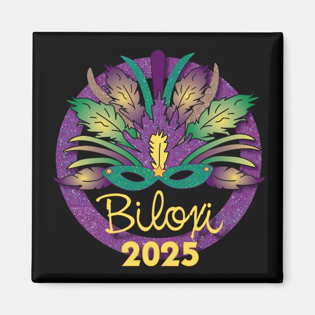 Imán Máscara de Mardi Gras Magnet - 2025 - Biloxi, MS (Frente)