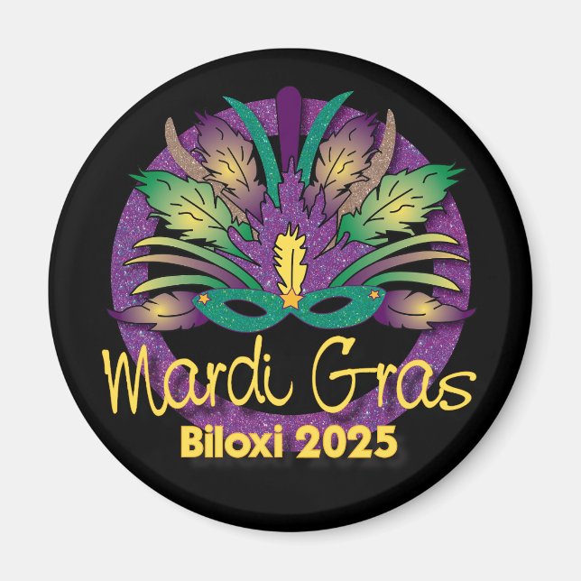 Imán Máscara de Mardi Gras Magnet - 2025 - Biloxi, MS (Frente)