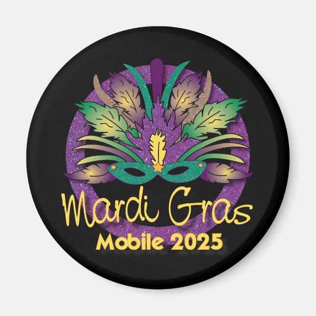 Imán Máscara de Mardi Gras Magnet - 2025 - Móvil, AL (Frente)