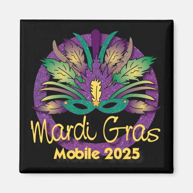 Imán Máscara de Mardi Gras Magnet - 2025 - Móvil, AL (Frente)