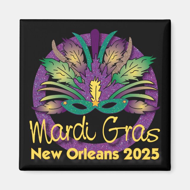 Imán Máscara de Mardi Gras Magnet - 2025 - Nueva Orlean (Frente)