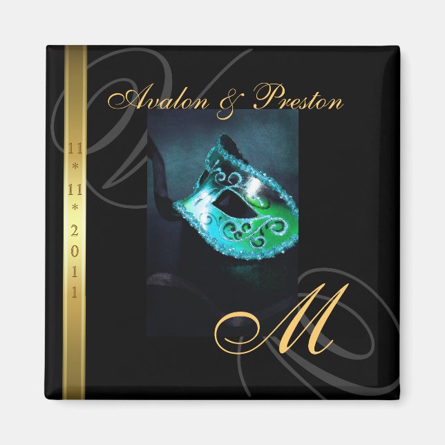 Imán Máscara De Mascarada De Swirl verde azulada Guarda (Frente)