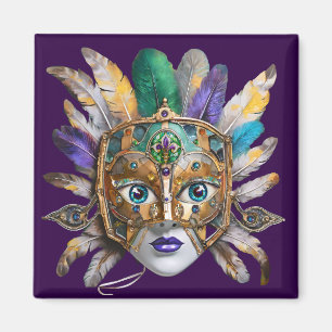 Imán Máscara de plumas y metal de Mardi Gras