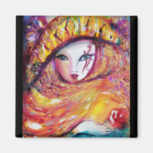 IMÁN MÁSCARA DEL CARNAVAL EN AMARILLO DEL ORO CON EL