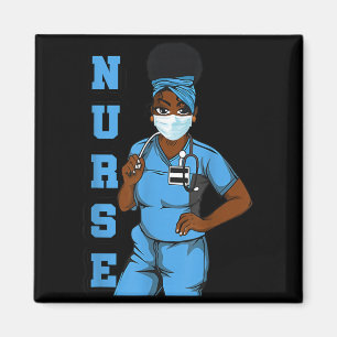 Imán Máscara facial de uniforme de enfermera negra muje